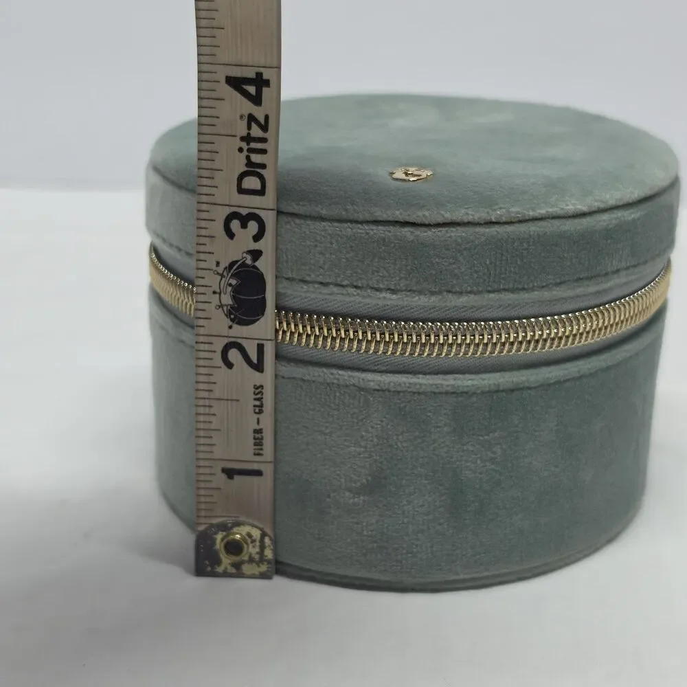 NWOT Spartina 449 Round Jewelry Travel Case Dusty Blue Velvet Organizer Box
